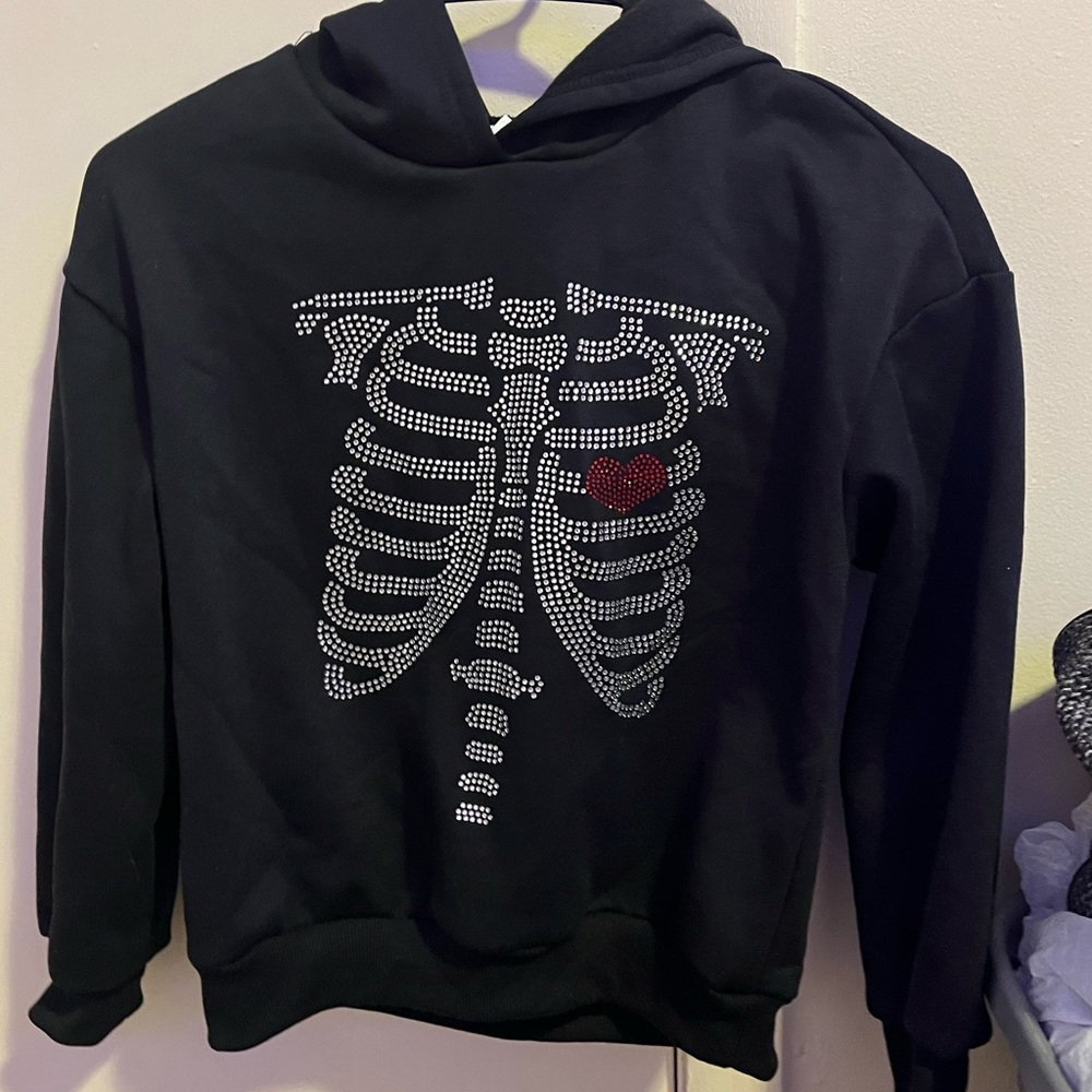 Black Skelton rhinestone hoodie